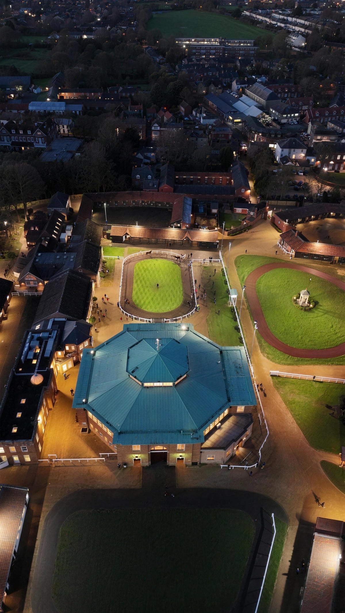 Newmarket at dusk, from the air